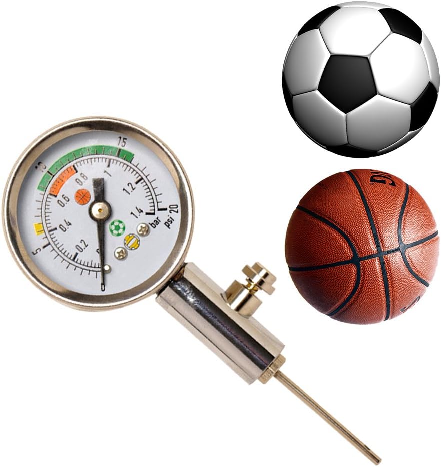 Firelong Accurate Ball Pressure Gauge - Heavy Duty Metal Made, Test and Adjust Analog Gauge for Football, Soccer, Rugby, Basketball, Volleyball and Other Sports Balls