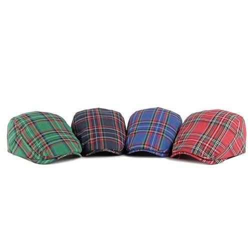 meioro Men's Striped Plaid Newsboy Hat Adjustable Colorful Flat Cap Gatsby Cabbie Driving Hats for Men Women(Flat, Green)