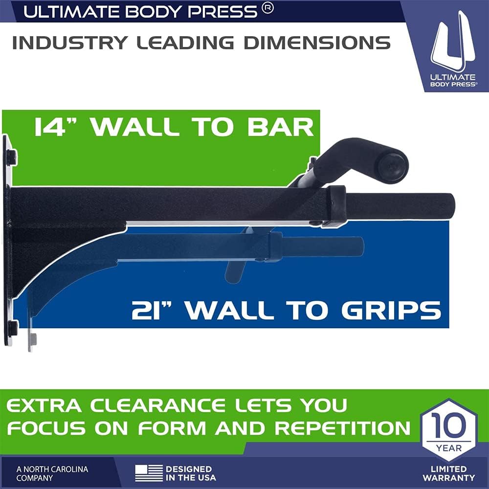 Wall Mount Pull Up Bar with Extra Clearance, Fits 16" Studs by Ultimate Body Press