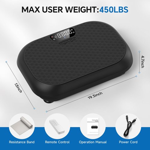 Taevno Vibration Plate Exercise Machine Weight Loss, Full Body Shaker Workout Vibration Plates Lymphatic Drainage, Stand Shake Vibrating Plate for Women Men 450 Lbs Capacity Fitness Platform Black