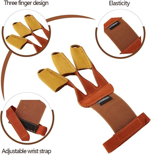 Huntingdoor Archery Glove 3 Finger Guard Finger Tab Protective Gear Leather gloves for Hunting shooting Targeting for Men Women Youth Beginner