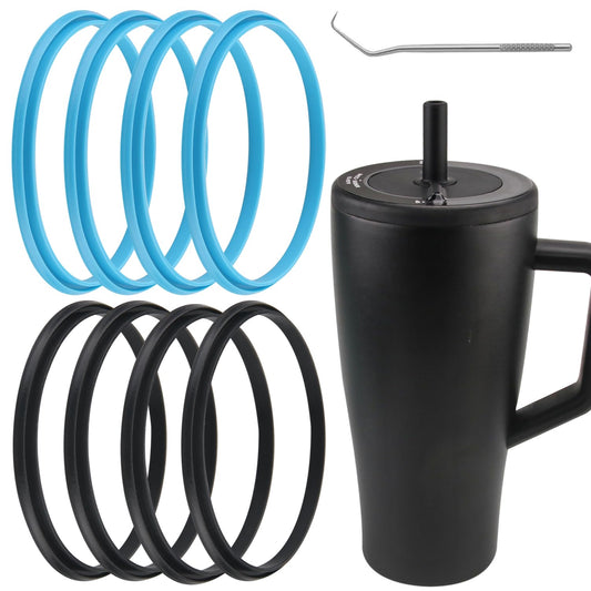 (8pcs) ubber Seal Replacement for BruMate Era - 30oz Leak Proof Insulated Coffee MugSeal Gasket for BruMate Era - 30oz Bottle Leak Proof Insulated Travel (8, Black/Blue)