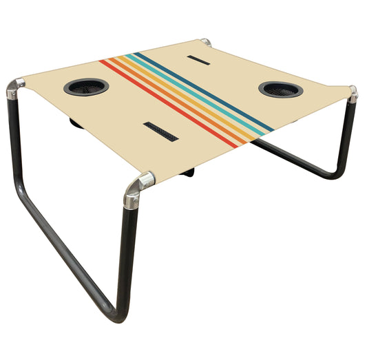 Neso Portable Beach Table with Cup Holders, Cell Phone Pockets, Lightweight for Picnics and Parks (Rainbow)