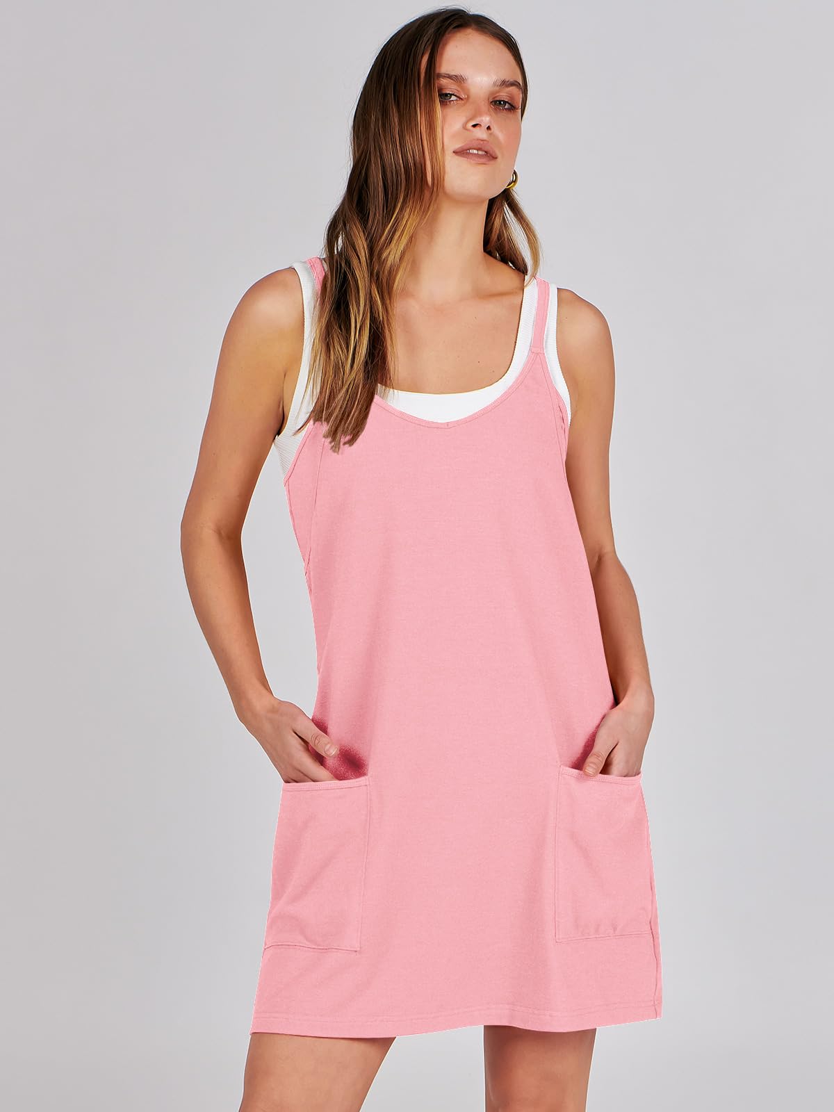 ANRABESS Women Athletic Dress Summer Tennis Workout Active Sports Mini Romper Dress Built in Shorts Travel Vacation Clothes Pink XX-Large