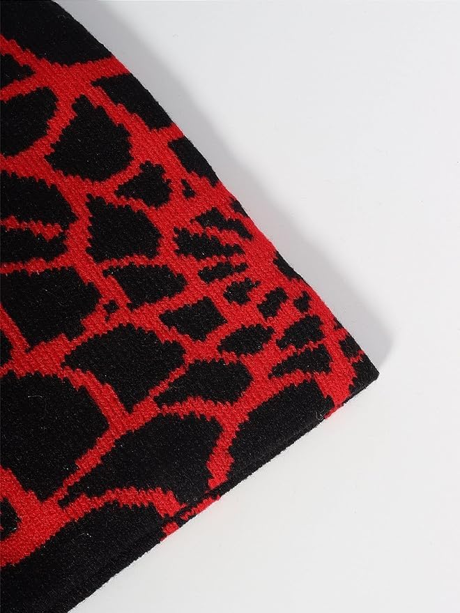 Y2K Beanie Hat with Gothic Spider Pattern - Wool & Acrylic Knitted Cap for Men & Women - Black & Red, One Size