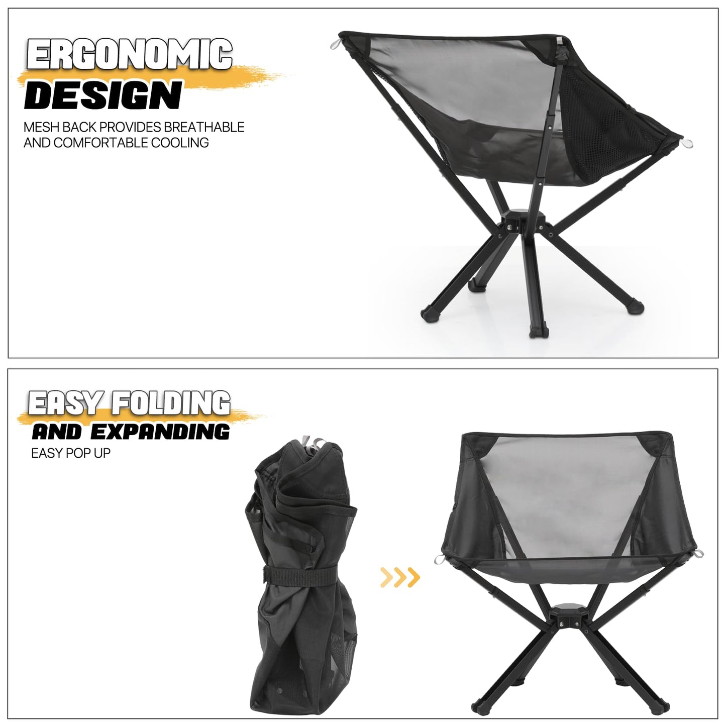 MADOG Camping Chairs for Adults, Lightweight Portable Folding Camping Compact Outdoor Beach Camp Foldable Backpacking Chair with Straps to Bind for Hiking Lawn Picnic Travel, 250lbs Capacity