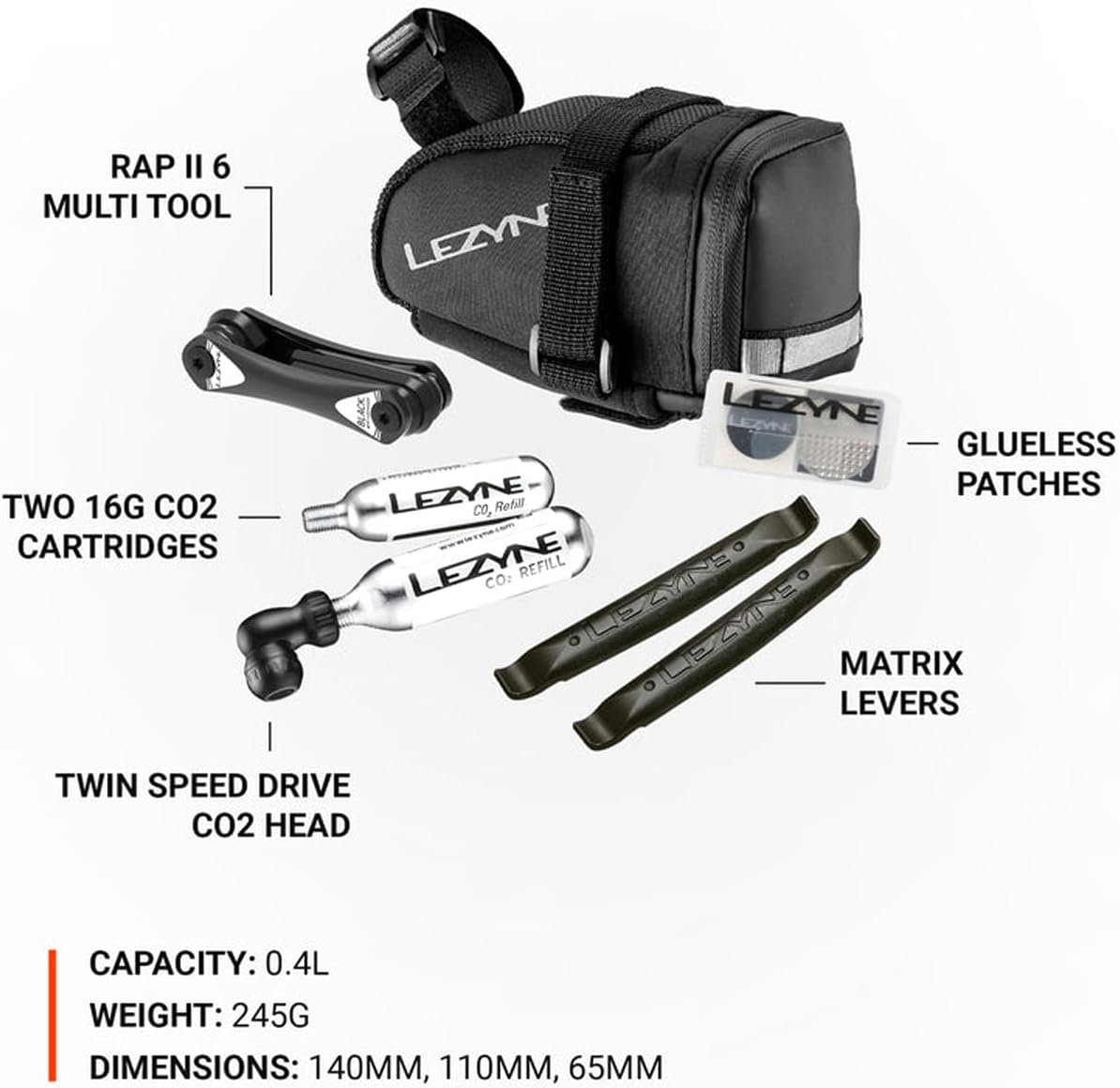LEZYNE M-Caddy Bike Repair Kit with Medium Wedge-Shaped Saddle Bag for Long-Distance Riding - Sport Kit - 1-SB-CADLD-V2M04
