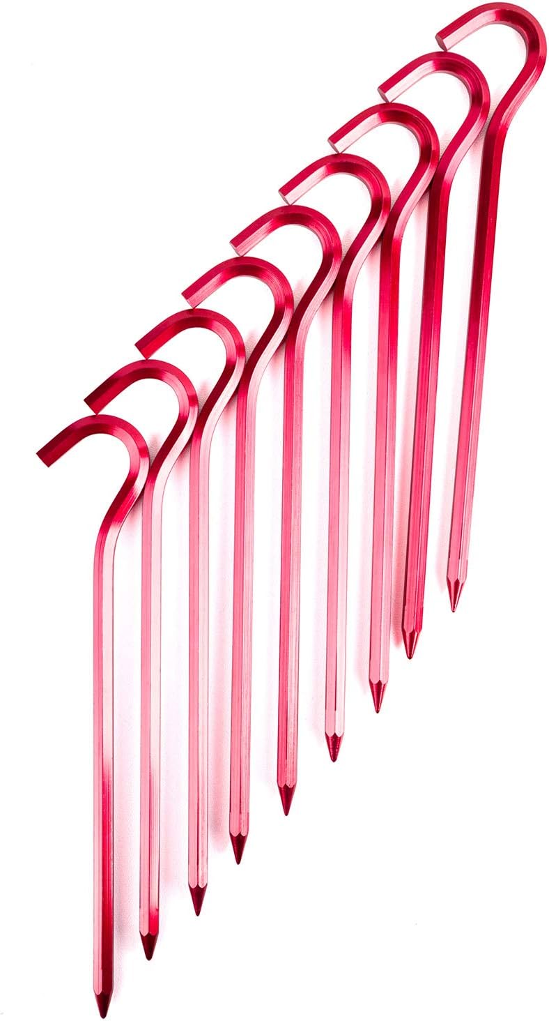 Tent Pegs - Aluminium Tent Stakes Pegs with Hook - 7’’ Hexagon Rod Stakes Nail Spike Garden Stakes Camping Pegs for Pitching Camping Tent, Canopies