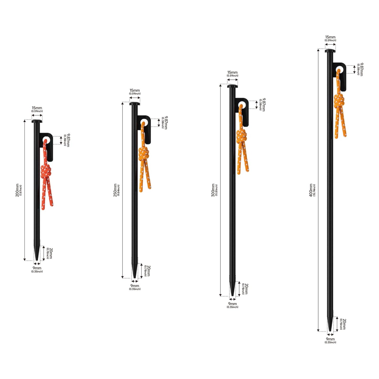 8 PCS Tent Stakes with Storage Bag Heavy Duty Steel Tent Pegs for Camping Hiking Garden Backpacking Unbreakable Metal Ground Stakes Durable Tent Spike (7.9inch)