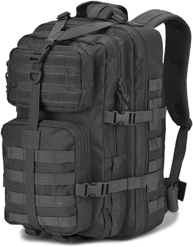 REEBOW GEAR Tactical Backpack 40L Large Army 3 Day Assault Pack Molle Bug Bag Backpacks Military Style Rucksacks (Black)