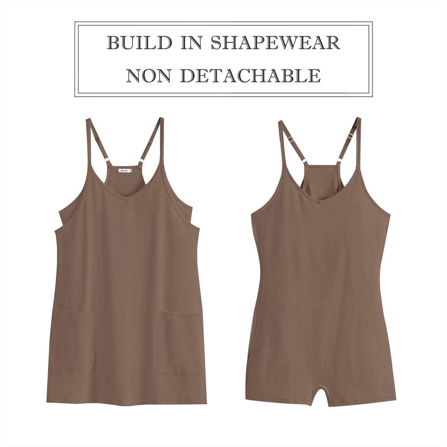ANRABESS Women Athletic Dress Summer Tennis Workout Active Sports Mini Romper Dress Built in Shorts Travel Vacation Clothes Coffee X-Large