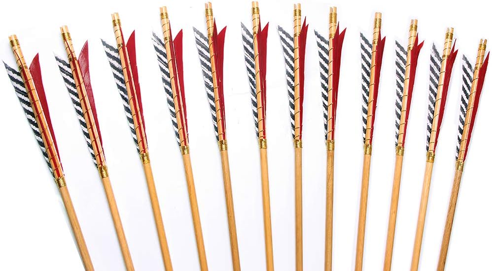 Archery Wooden English Longbow Arrows Practice Targeting Arrow 5.8" Turkey Feathers Fletching with Bullet Points for Recurve & Traditional Bow