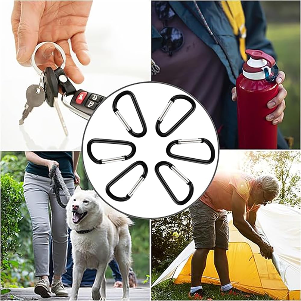 6 PCS Carabiner Keychain Clip -3" Aluminum Carabiner D Ring, Caribeener Clips, Spring Snap Hook for Keychain Clip (Silver)