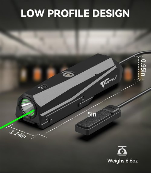 VOTATU P9L-GS 1600 Lumens Picatinny Light Laser Combo with Pressure Switch, Tactical Weapon Flashlight and Green Laser Sight Beam, Magnetic Rechargeable, Momentary/Constant-on Strobe Fuction