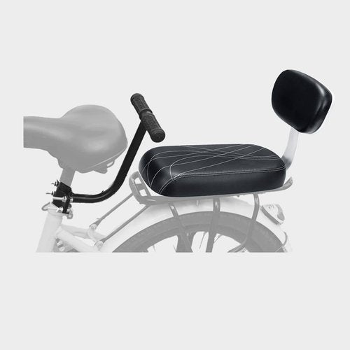 Woouagia Bicycle Rear Seat with Back,Pu Leather Soft Cushion Bicycle Passenger Seat,Rear Bike Seat Kids Including Cushion and Backrest, Armrest, Footrests (Black)