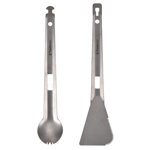 HUIOP Titanium Tongs, Titanium Serving Tongs Multi-Purpose BBQ Tongs with Spork and Serrated Spatula for Camping Hiking Picnic Cooking