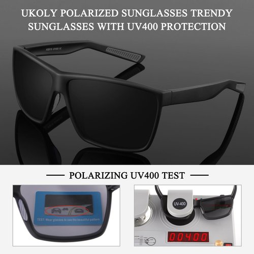 Ukoly Polarized Sports Sunglasses For Men Women,Sports Sunglasses For Baseball Running Cycling TR90 Frame UV400 Protection Black