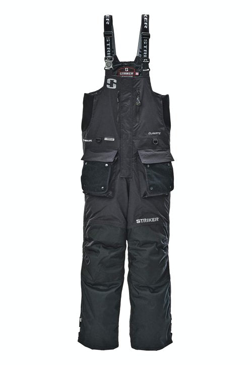 Striker Men’s Climate Insulated, Waterproof Ice Fishing Bib with Sureflote Flotation Technology, Black/Gray, 2X-Large