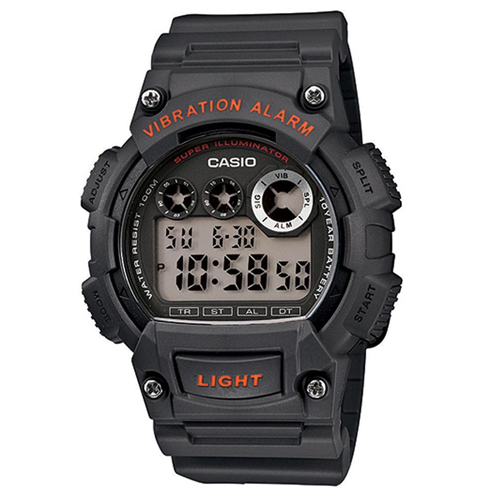 Casio W735H Series | Men’s Digital Watch | Black/Red | 100M WR | Countdown Timer | LED Backlight Super Illuminator with Afterglow | Vibration Alarm | Hourly Time Signal | 10 Year Battery