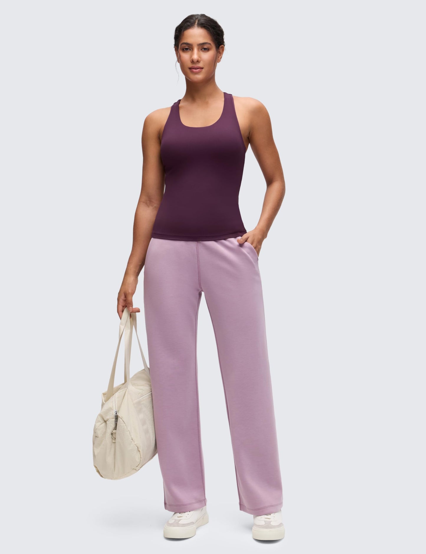 CRZ YOGA Butterluxe Workout Racerback Tank Tops for Women - Padded Athletic Spandex Yoga Shirts with Built in Bra Deep Purple Small