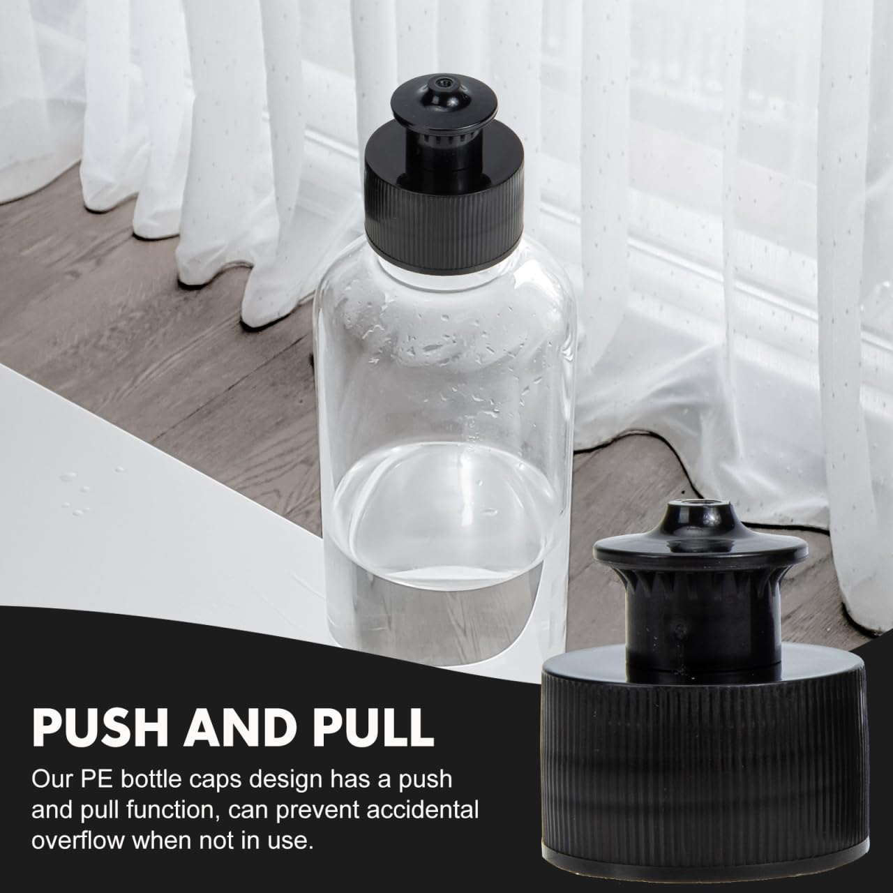 Amosfun 20pcs Push Pull Caps for 28 mm Plastic Water Bottles - Sports Water Bottle Lid Replacements Leak-Proof and Easy to Use Black