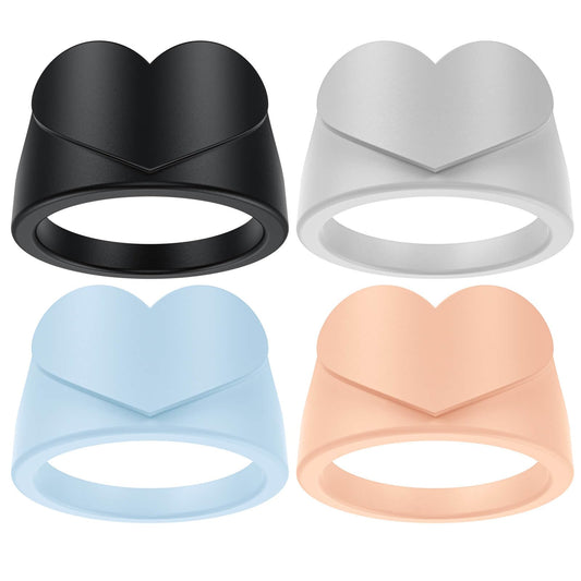 PCJJ Silicone Ring Protector Sleeve for Oura Gen 4, Metal Ring Guards for Women, 4PCS Heart-Shaped Covers for Gym & Travel (US4-14)