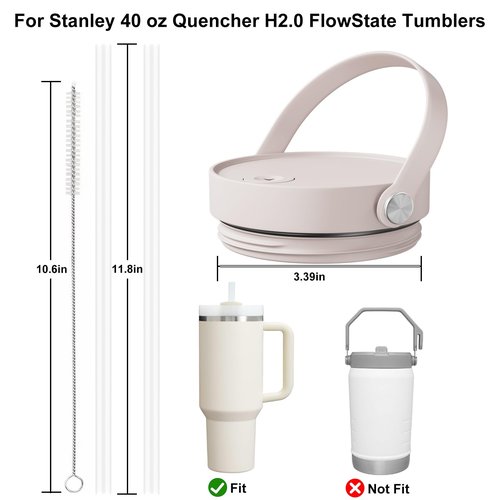 CHEETAH 40 oz Replacement Lid for Stanley Cup Quencher H2.0 FlowState Tumbler,with Easy Carry Soft Silicone Handle and Straws,Insulated Plastic Spill Leak Proof Straw Lid (Rose Quartz)
