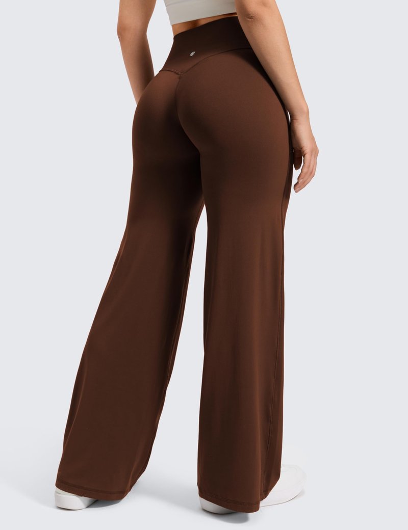 CRZ YOGA Softretch No Front Seam Wide Leg Pants 30" for Women - High Waisted Yoga Lounge Buttery Soft Comfy Casual Lava Brown Medium