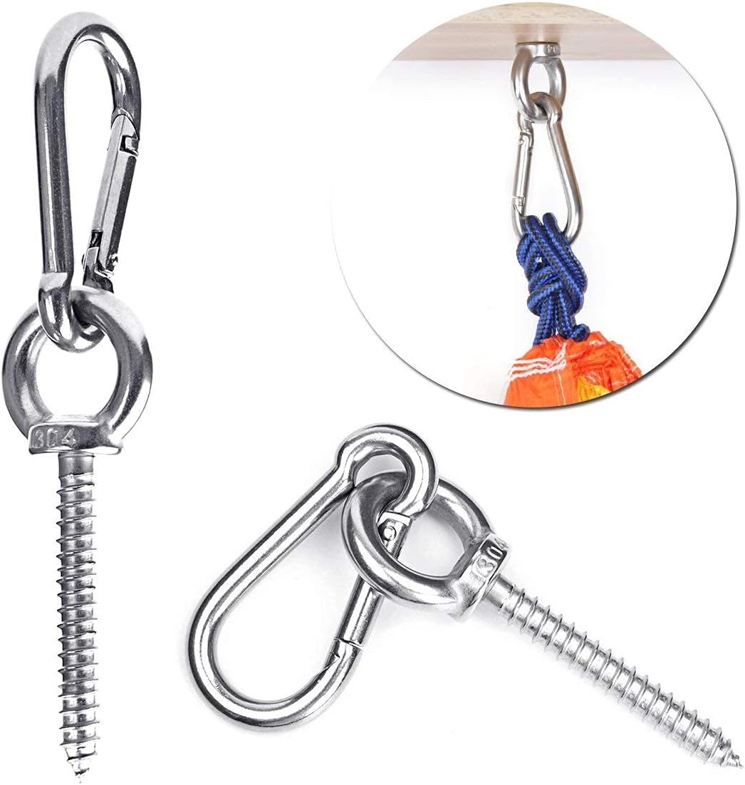 Hammock Hanging Kit, Load Capacity 1400 LBS, Stainless Steel Hooks Heavy Duty Carabiner Set for Hammock Yoga Swing Chair Hook for Indoor, Outdoor, Wall, Trees, Porch