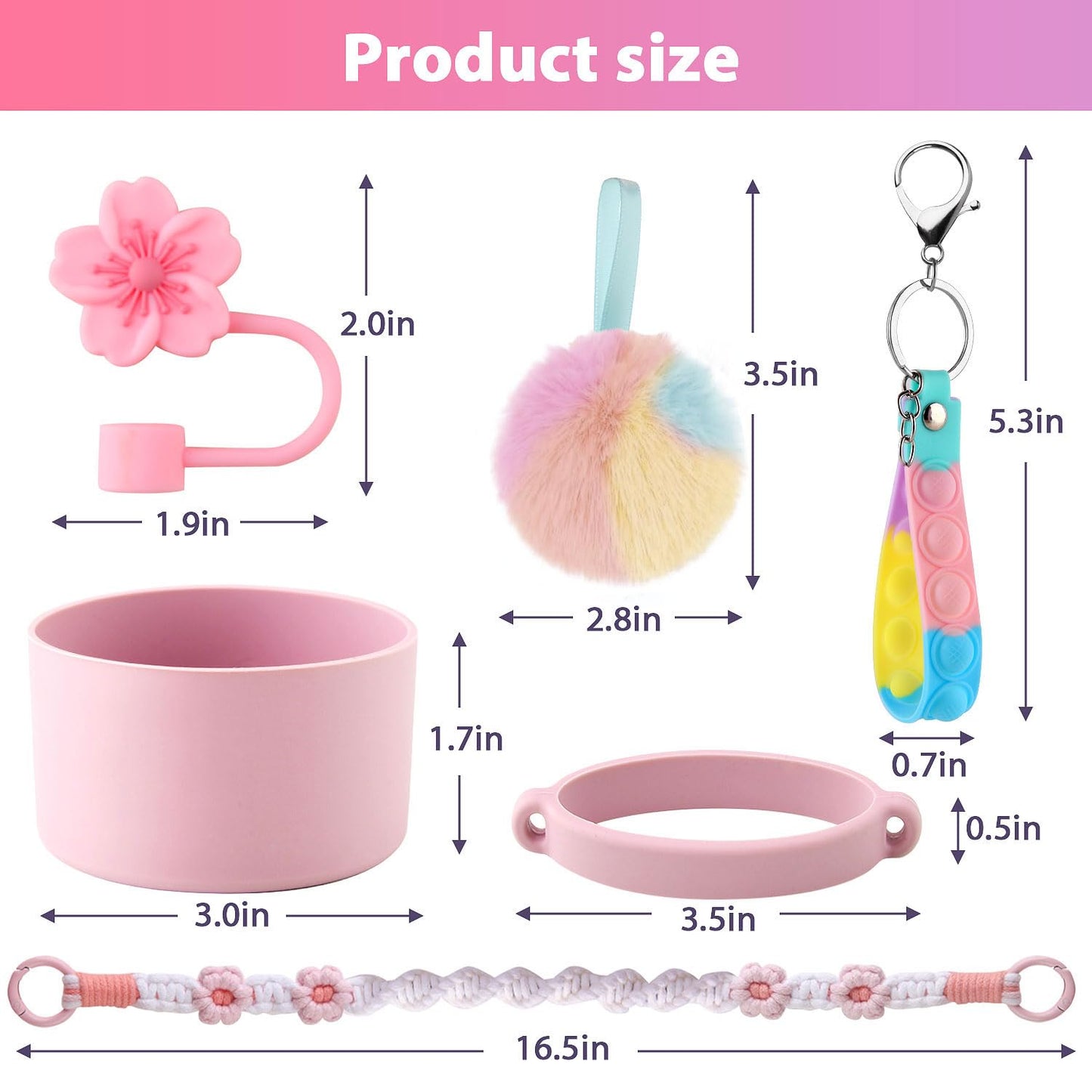 6-Pieces Stanley Cup Accessories Set, Water Bottle Handle Strap,Siliocne Stanley Cup Boot,Siliocne Straw Cover, Silicon Pressure reducing Accessories for Stanley Cup 40 30 oz Tumbler (Pink)