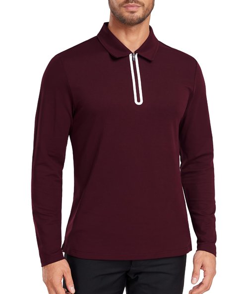 V VALANCH Wine Red Polo Shirt for Men Athletic Collared Tennis T-Shirt Long Sleeve Golf Shirt(Burgundy)