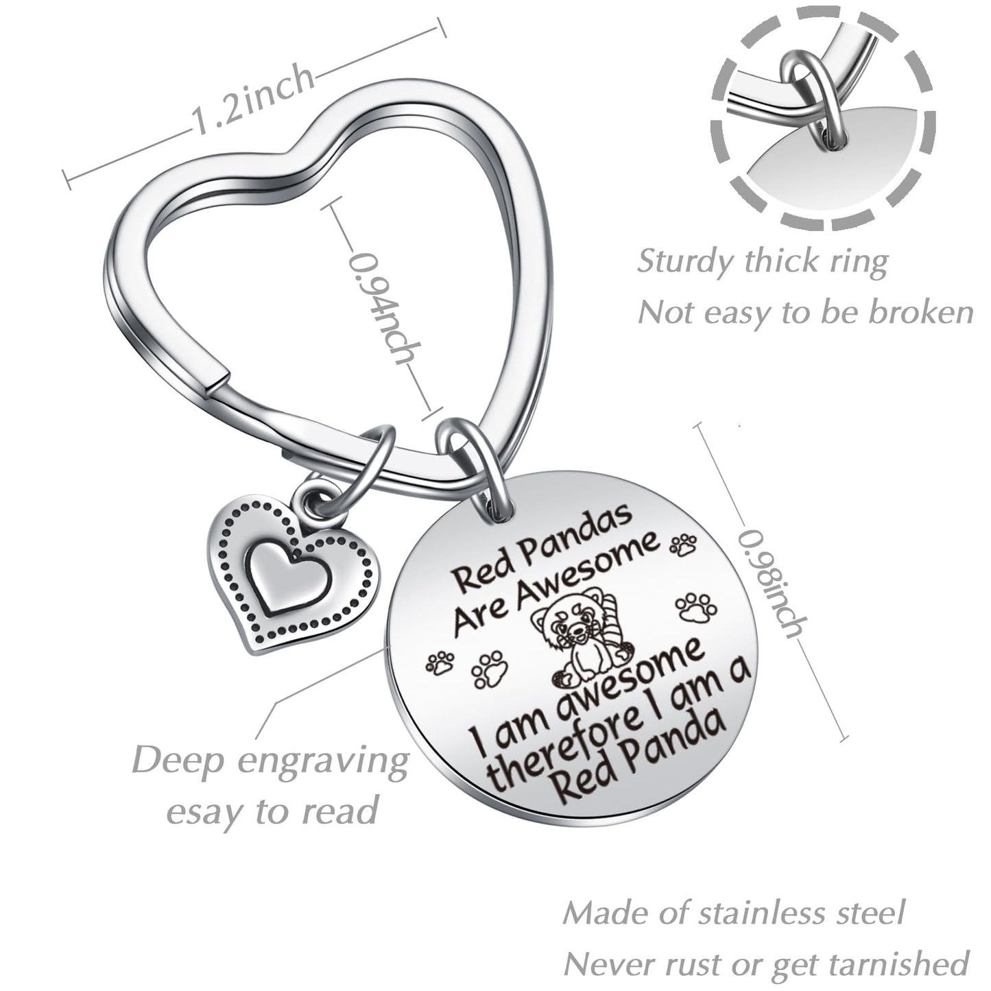 JIUSHUN Red Panda Gifts Red Panda Decor For Red Panda Lover Jewelry Red Panda Charm Gift Red Panda Inspirational Keychain Zookeeper Gift Red Panda Graduation Keychain