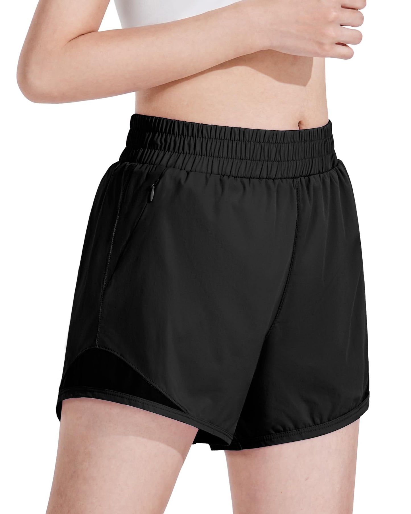 Auranso Girls Athletic Shorts Quick Dry Running Shorts with Mesh Liner and Zip Pockets Black 11-12 Years