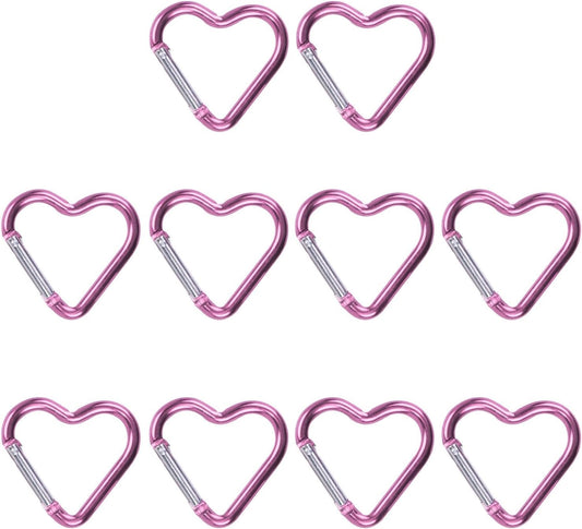 10Pcs Pink Heart-Shaped Carabiner Hooks Strong Load-Bearing Quick Link Key Holders Aluminum Material Creative Shape High Durability Camping Buckles, Accessory and Keychain Carabiners