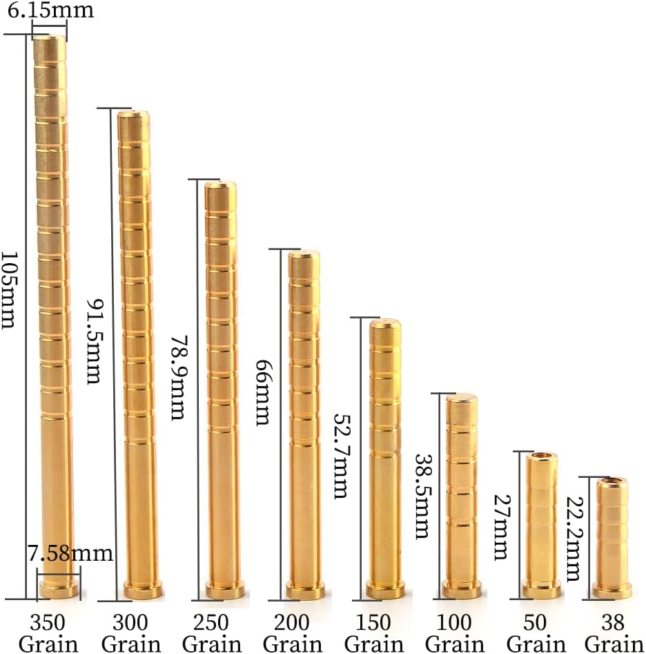 AMEYXGS 38-350 Grain Archery Arrow Copper Insert Screw Arrow Inserts Arrowheads Connector for Diameter .244"/6.2mm Arrow Shaft 6 Pack