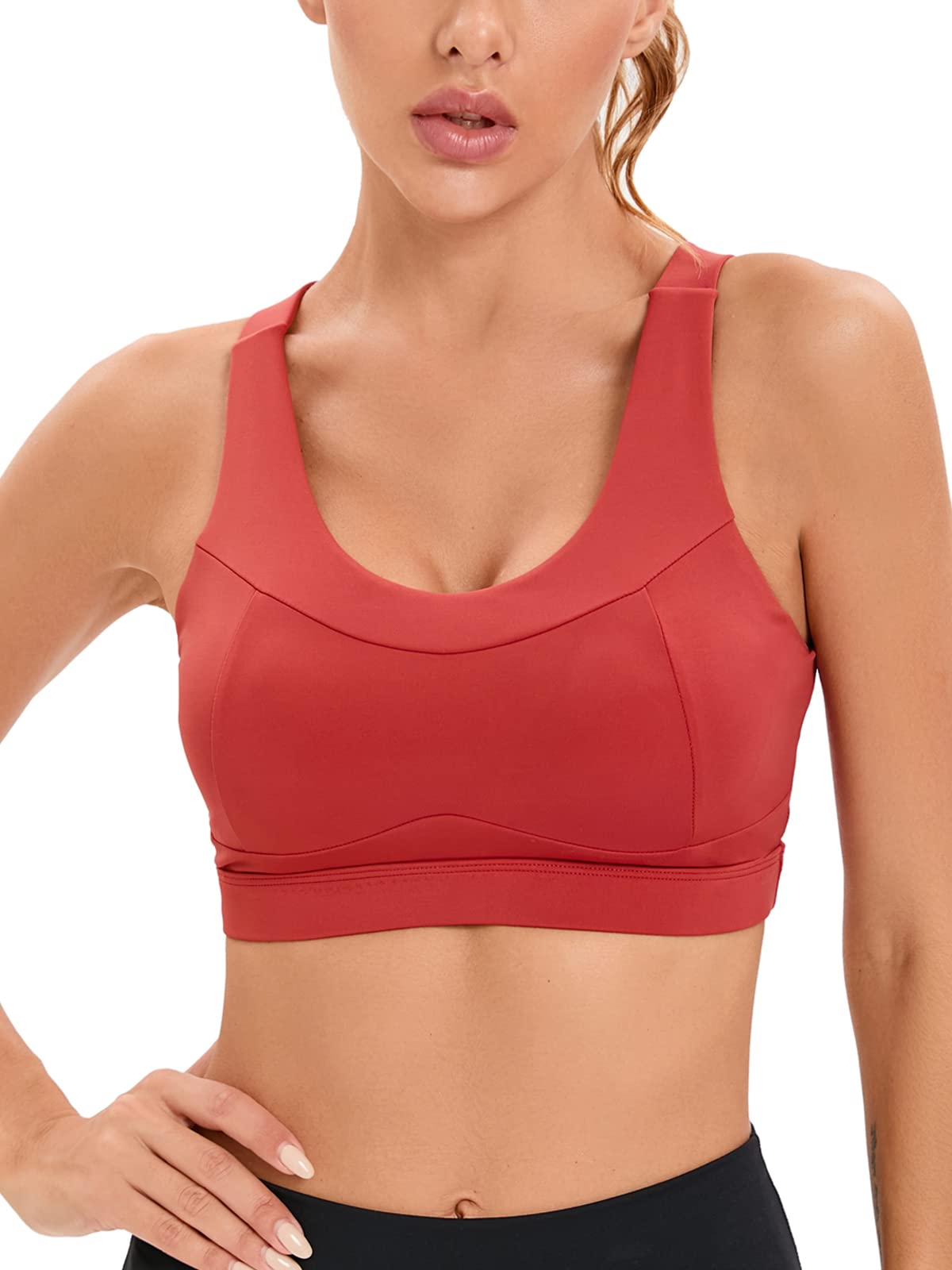 RUNNING GIRL High Impact Sports Bras for Women,Racerback Red Bra Workout Crop Tank Tops Longline Sports Bra Push up(WX2667 Red S)