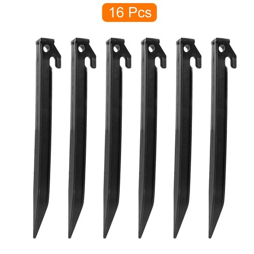 Litoexpe 9 Inch Plastic Tent Stakes, 16pcs Ground Stakes Heavy Duty, Durable Canopy Tent Stakes, Sturdy Tent Pegs for Outdoor Campings, Black Edging Stakes for Sand Beach and Garden Lawn