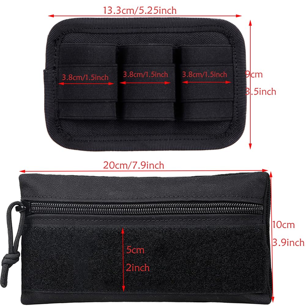 2pcs Tactical Tool Zipper Pouch EDC Elastic Organizer Holder, Expansion Pouch Utility Bag Insert Attachment with Hook Plate Backed, Storage Pocket Set for Tactical Vest Chest Rig Backpack (Black)