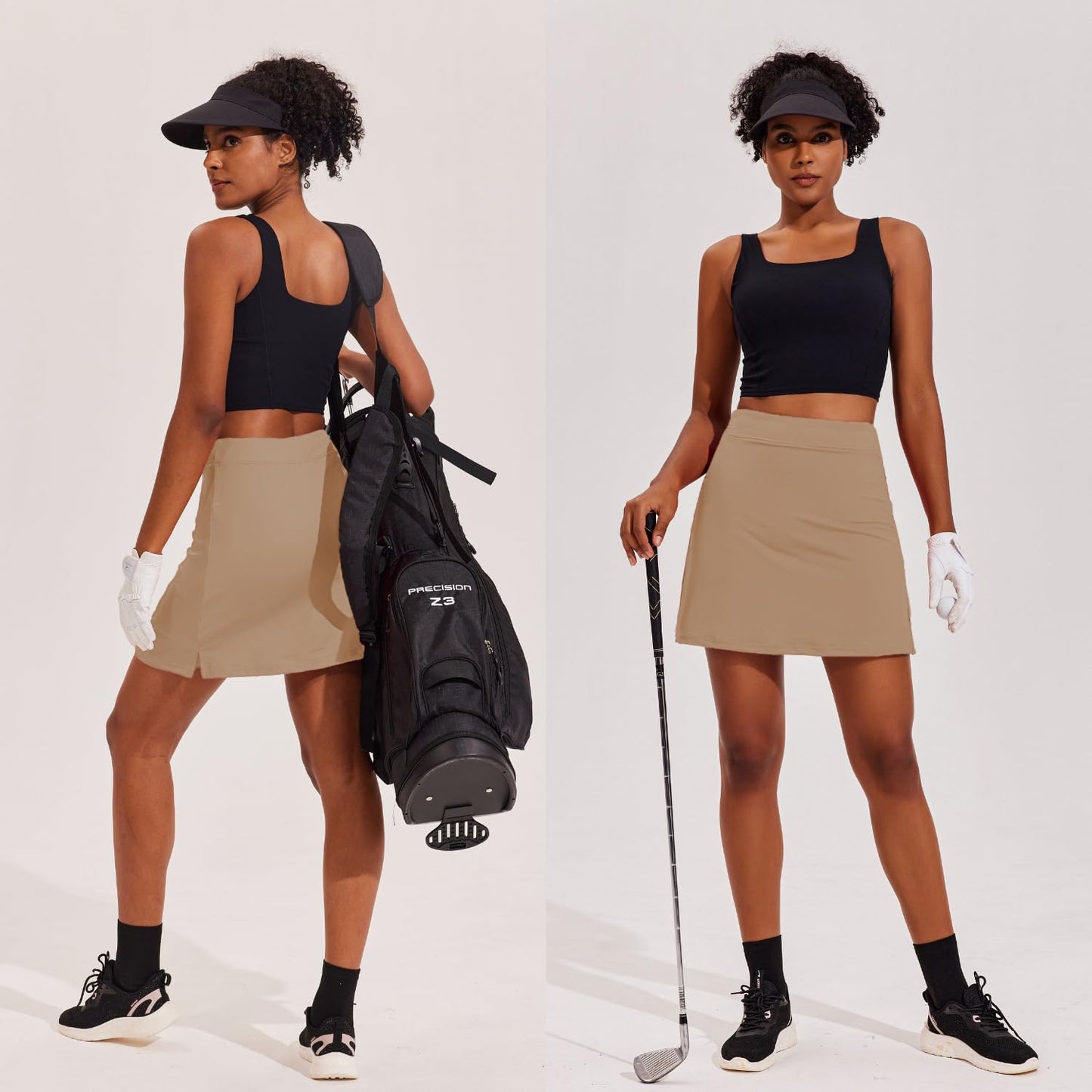 Ekouaer High Waisted Skort for Women 16 Inch Silicone Grippers Golf Skirts for Woman Workout Skirt Tennis Skirt,Khaki Small