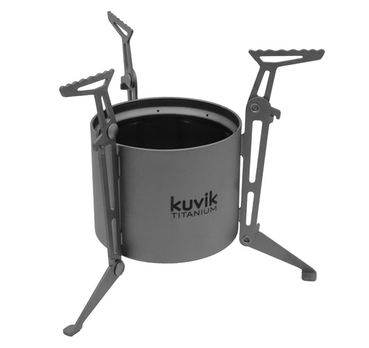 Kuvik Titanium Siphon Alcohol Stove with Folding Legs - Ultralight and Compact Stove for Backpacking, Camping, and Survival