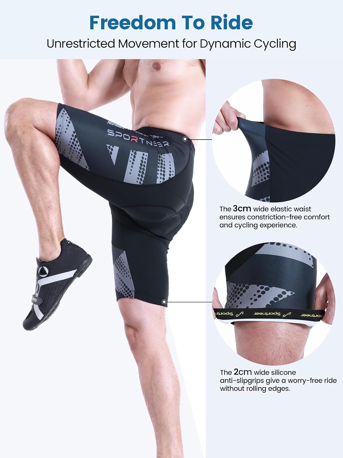 Sportneer Padded Bike Shorts for Men - 4D Padding Mens Bicycle Cycling Biking Clothing Shorts, Breathable and Absorbent
