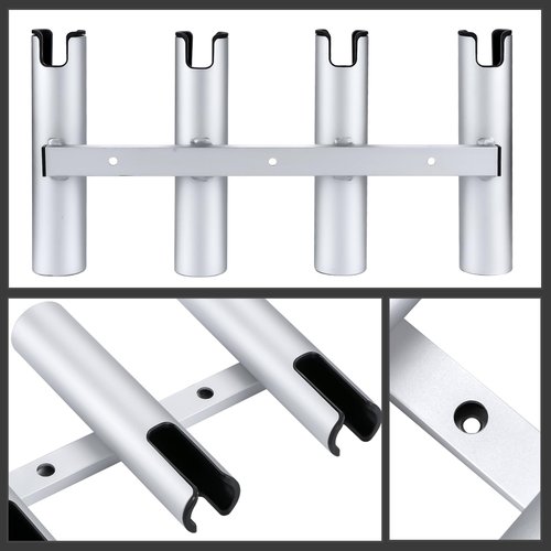 Marinebaby Aluminum Fishing Boat Rod Holder,3/4 Link Tube Aluminum Rod Rack, Suit Boats & Yacht ,Silver (Silver 4 Tube)
