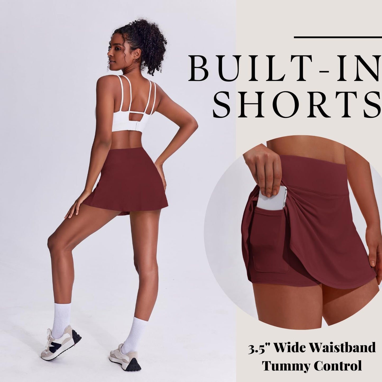 PINSPARK Skorts for Woman High Waisted Tennis Skirt Lightweight Golf Skirts with Pockets Flowy Pickleball Skirt Stretchy Athletic Skorts, Red Merlot XX-Large