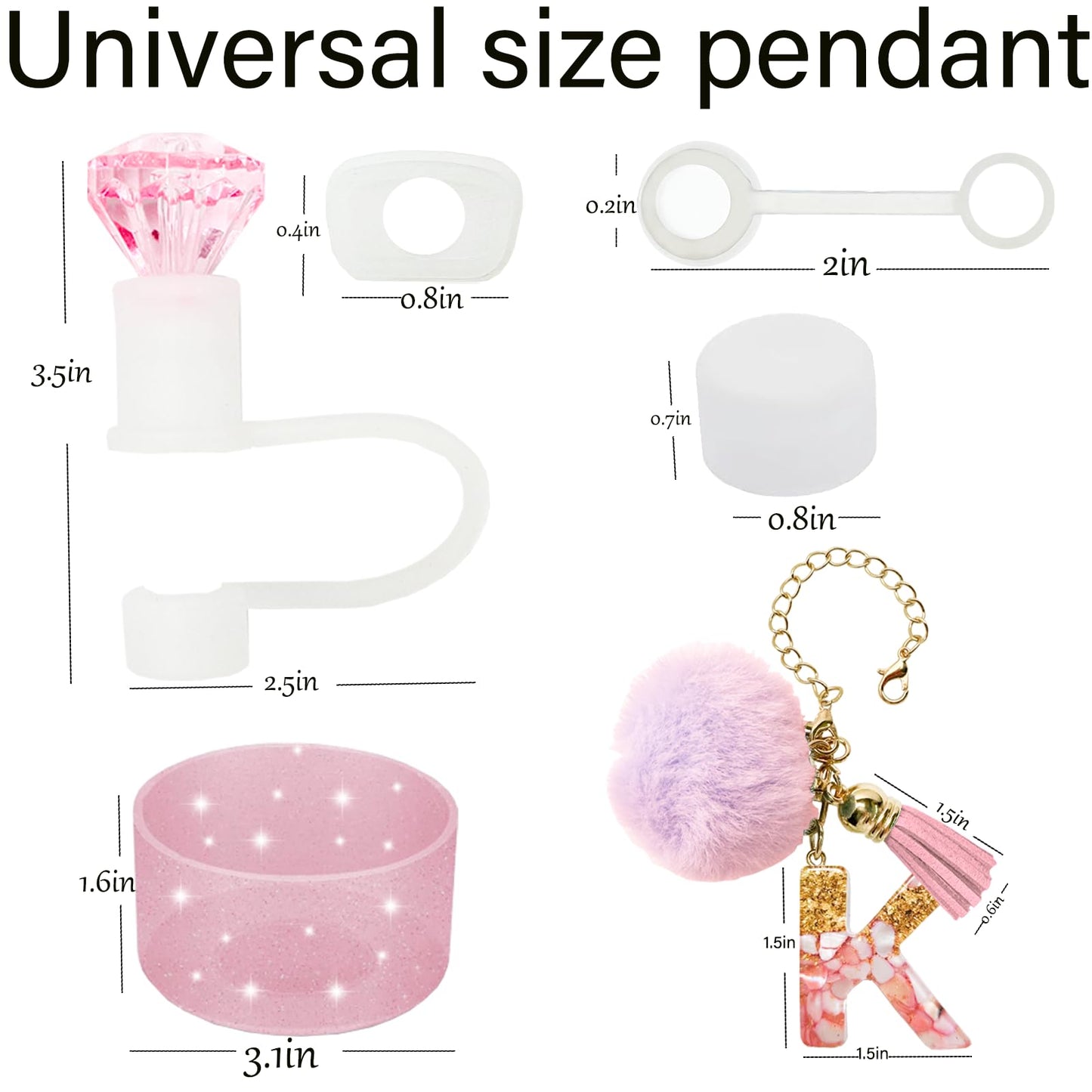 6-Pcs Stanley Cup Accessories Set,10mm Straw Topper, Letter Charms,Diamond Straw Covers,Bling Silicone Boot, Spill-Proof Compatible Stanley Cup Accessories(Pink K)