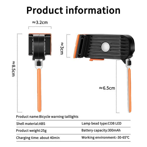 BsrFirst LED Bike Tail Light, Orange Light Flow Tail Light, Bicycle Warning Tail Light, 5 Modes, USB Rechargeable, Waterproof, Cycling Tail Light for Any Type of Seat Post