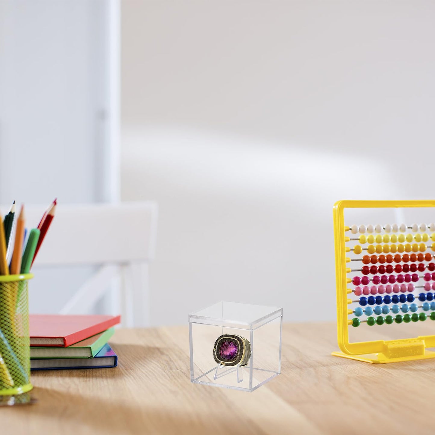 8 PCS Championship Ring Display Case Clear Plastic Small Showcase with Mini Card Stand Holder Single Ring Display Stand Holder Square Storage Box for Jewelry Sport Candy, 2.2 Inch