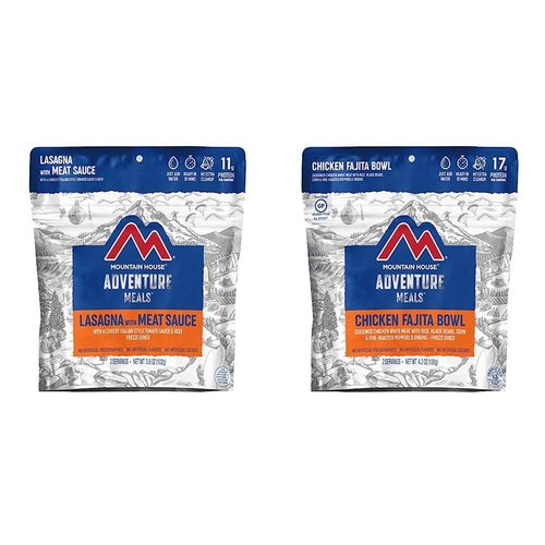 Mountain House Lasagna and Chicken Fajita Bowl Freeze Dried Camping Meals (2 Servings Each)