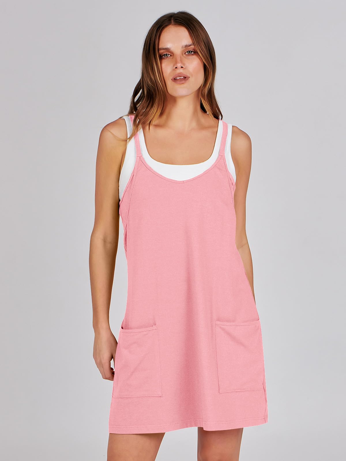 ANRABESS Women Athletic Dress Summer Tennis Workout Active Sports Mini Romper Dress Built in Shorts Travel Vacation Clothes Pink XX-Large