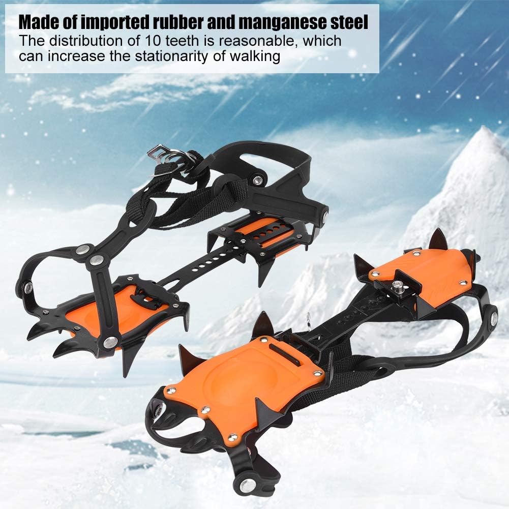 Traction Ice Cleats, Anti-Slip 10 Toothed Snow Crampons Ice Footwear for Mountaineering, Ice Climbing, Camping, Hiking Crampons for Hiking Boots