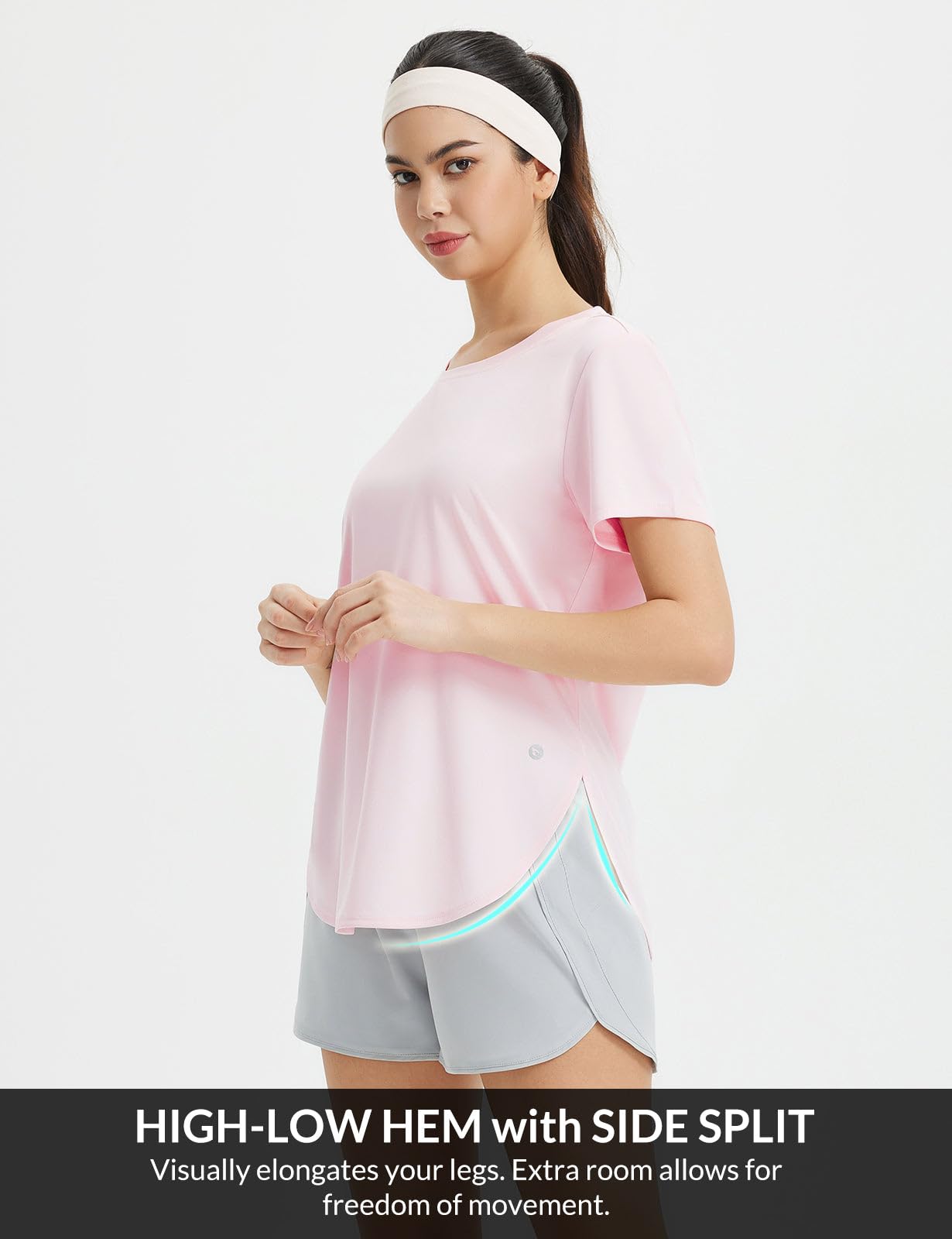 baleaf Women's Short Sleeve Workout Shirts Athletic Running Loose Fit Tops UPF 50+ Quick Dry T-Shirts Gym Yoga Tee Light Pink